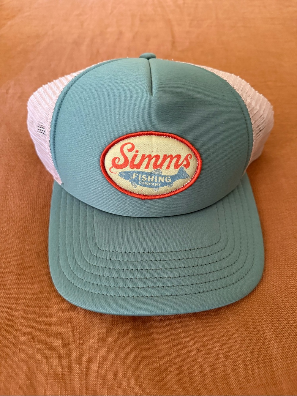 Simms Teal and White Mesh Fishing Trucker Hat